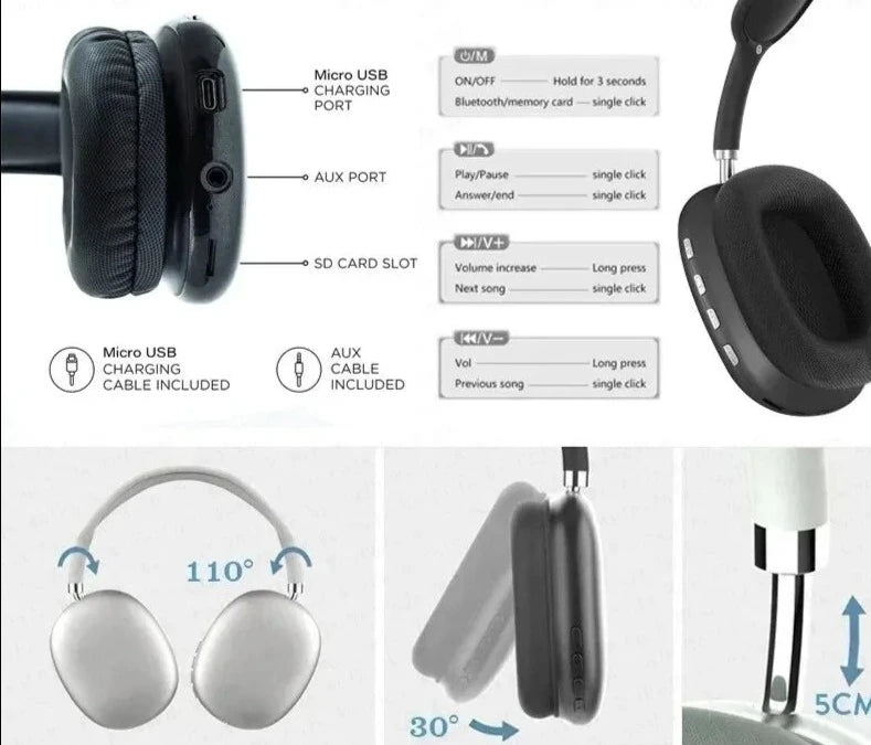 Fones de Ouvido Bluetooth TouchControl P9: Wireless para Esportes ao Ar Livre com Display de Carregamento